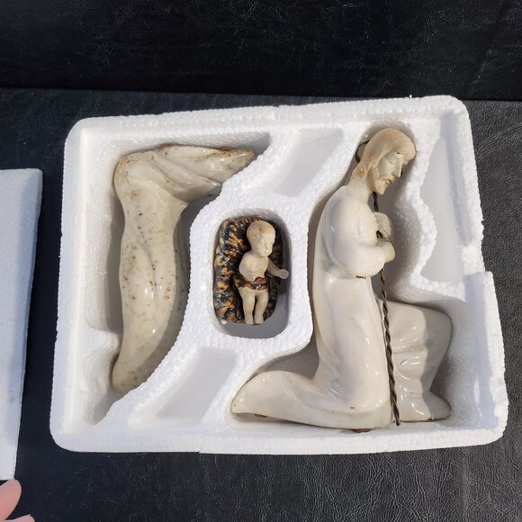 Three Piece Natural Tone Ceramic Holy Family Set - Picture 2 of 10